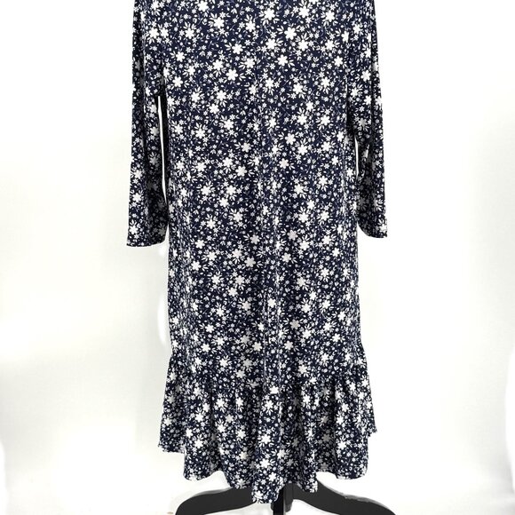 Tiffany & Grey Blue and White Flower Printed Dress with 3/4 Sleeves - Picture 3 of 4